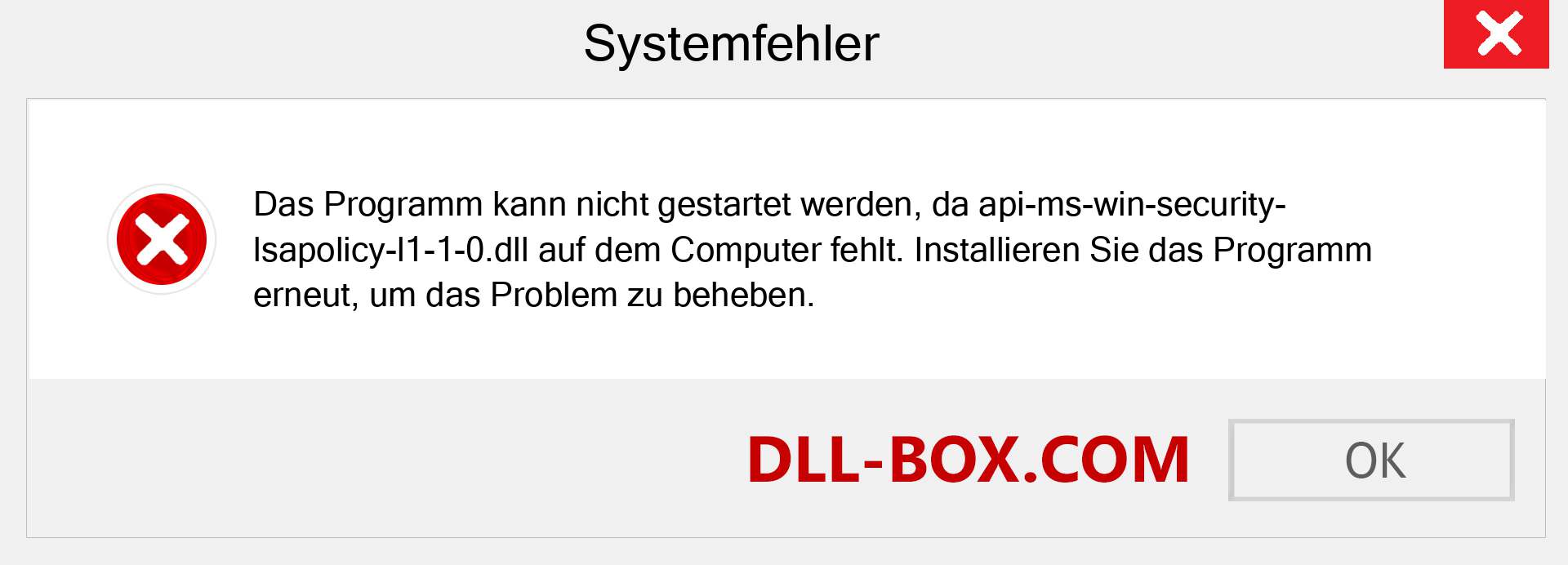 api-ms-win-security-lsapolicy-l1-1-0.dll-Datei fehlt?. Download für Windows 7, 8, 10 - Fix api-ms-win-security-lsapolicy-l1-1-0 dll Missing Error unter Windows, Fotos, Bildern