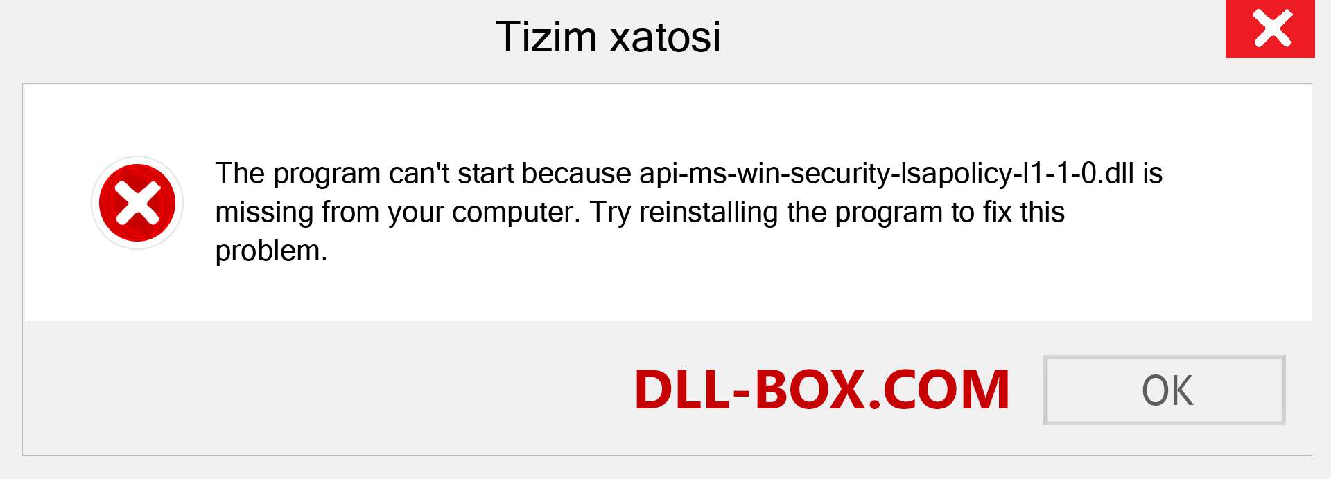 api-ms-win-security-lsapolicy-l1-1-0.dll fayli yo'qolganmi?. Windows 7, 8, 10 uchun yuklab olish - Windowsda api-ms-win-security-lsapolicy-l1-1-0 dll etishmayotgan xatoni tuzating, rasmlar, rasmlar